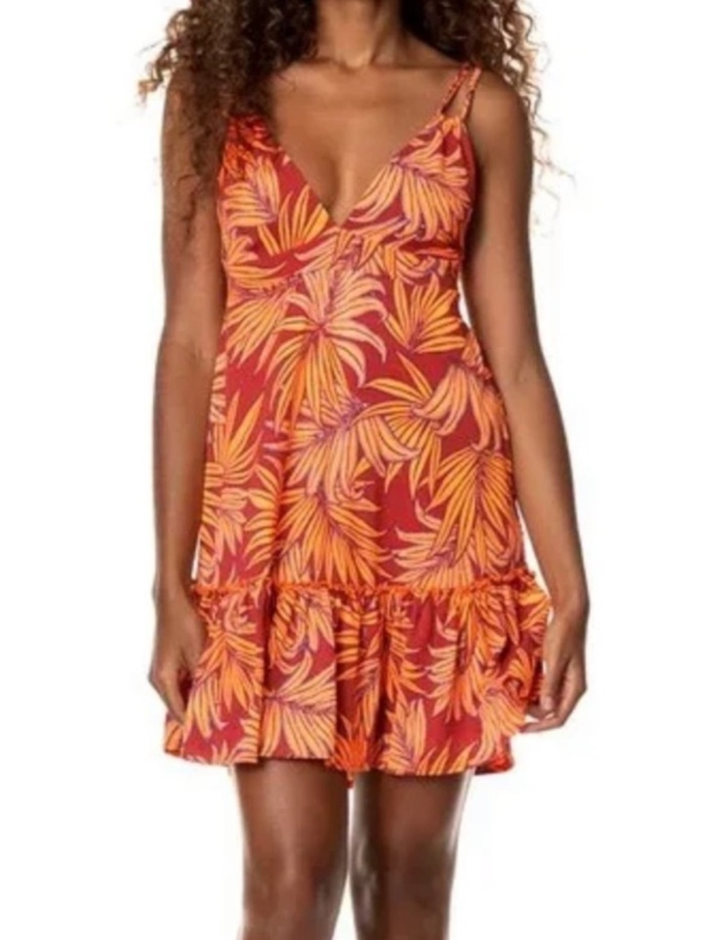 Maaji Swim Palm Leaf Print Strappy Mini Dress Tie Back Cover-up Dress Size Small